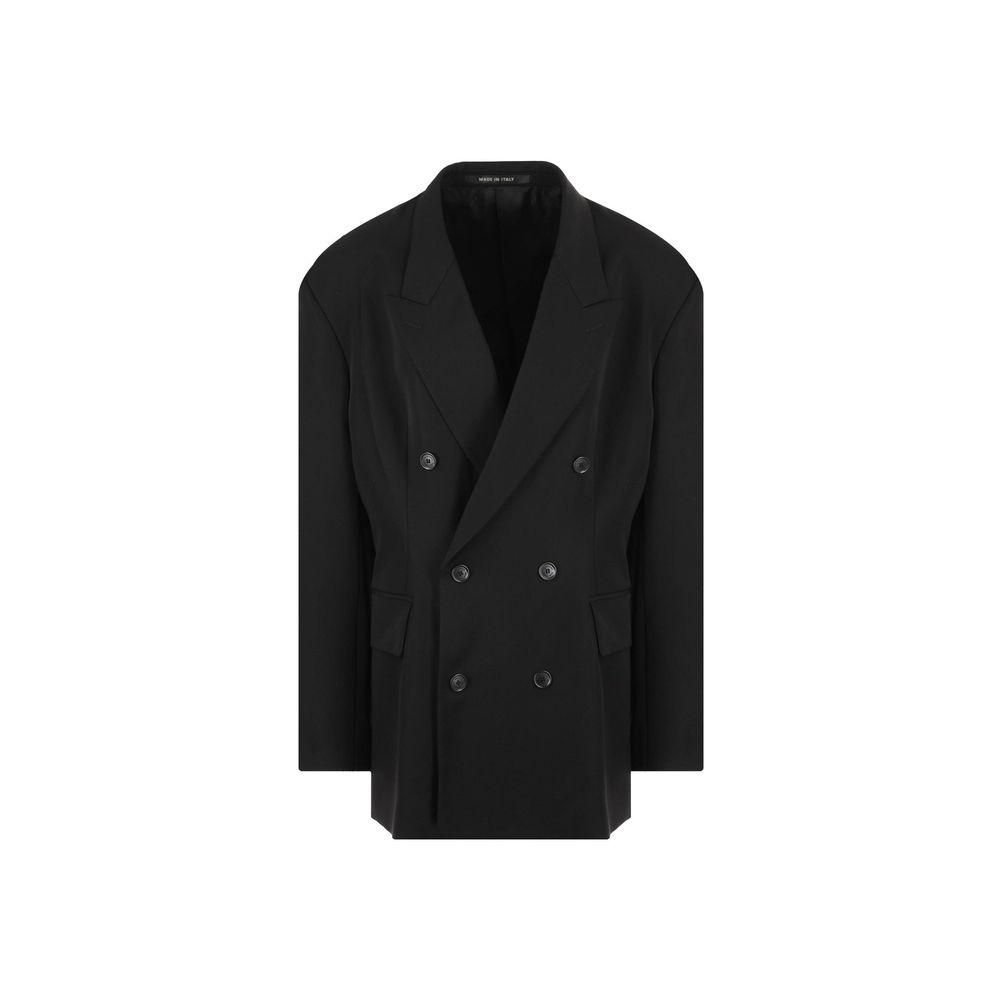 Double-Breasted Wool Jacket with Peak Lapels and Padded Shoulders