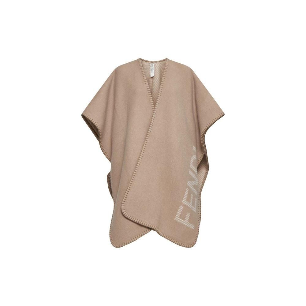 Wool and Cashmere Poncho with Rounded Edges and Logo Lettering-
