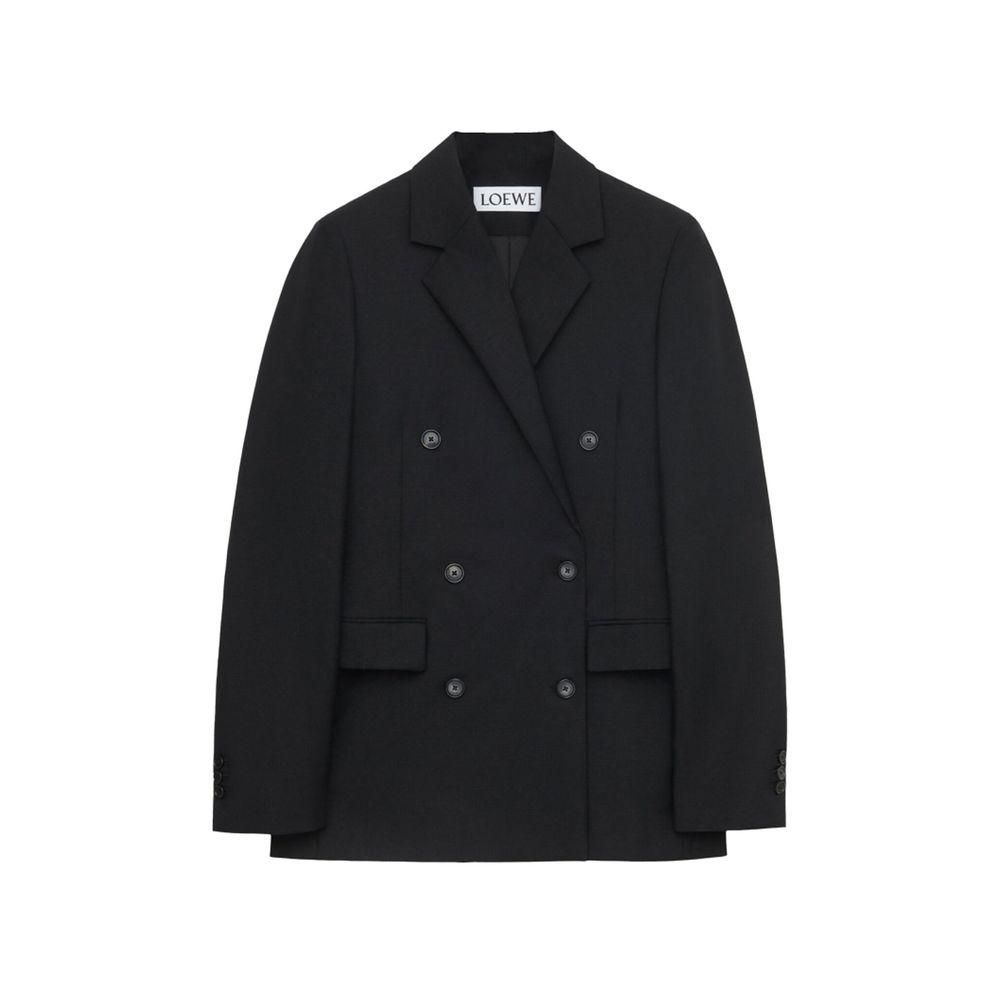 Blend Wool Relaxed Fit Jacket with Notched Lapels- Black