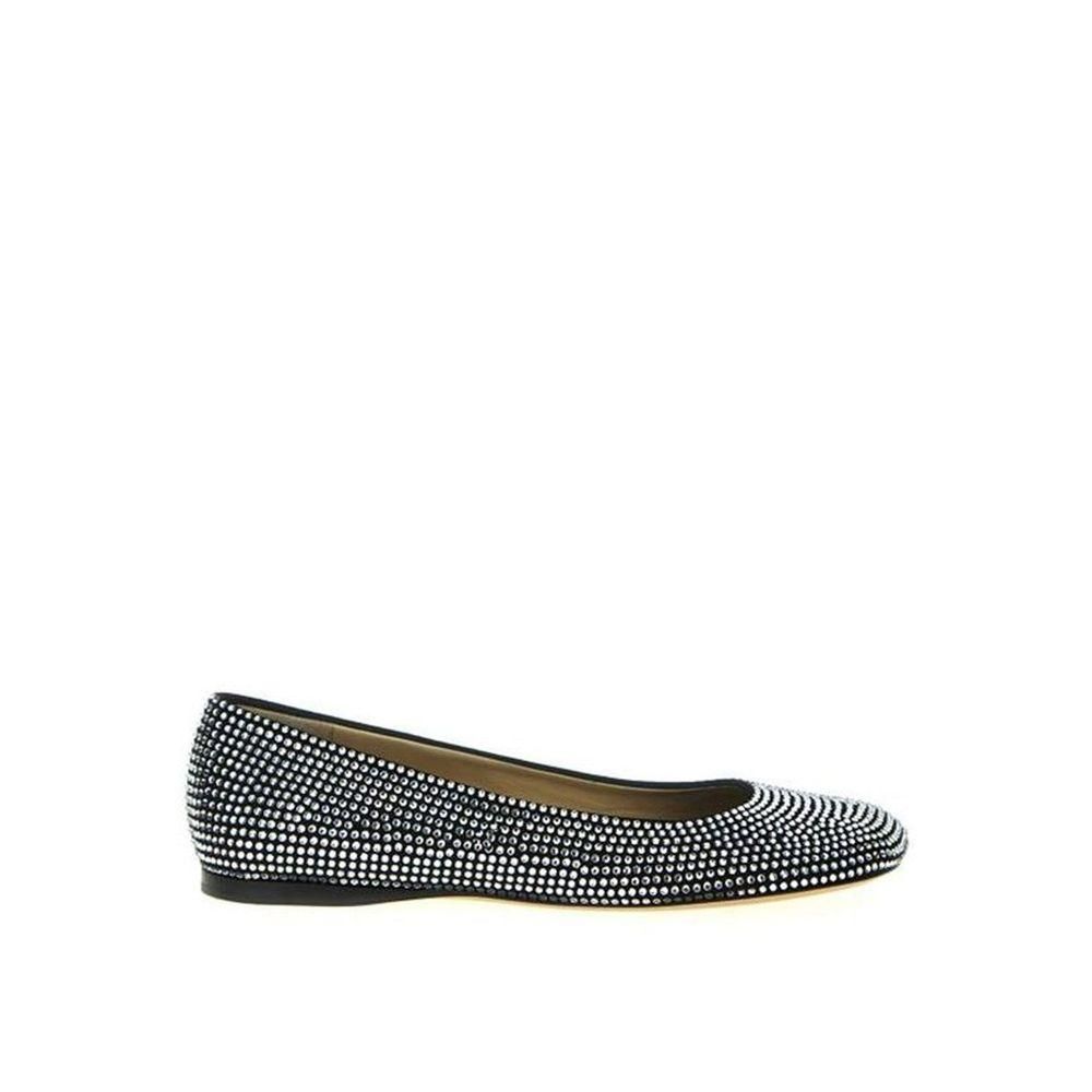 All-Over Strass Suede Effect Ballerina Flats- Black Shoes