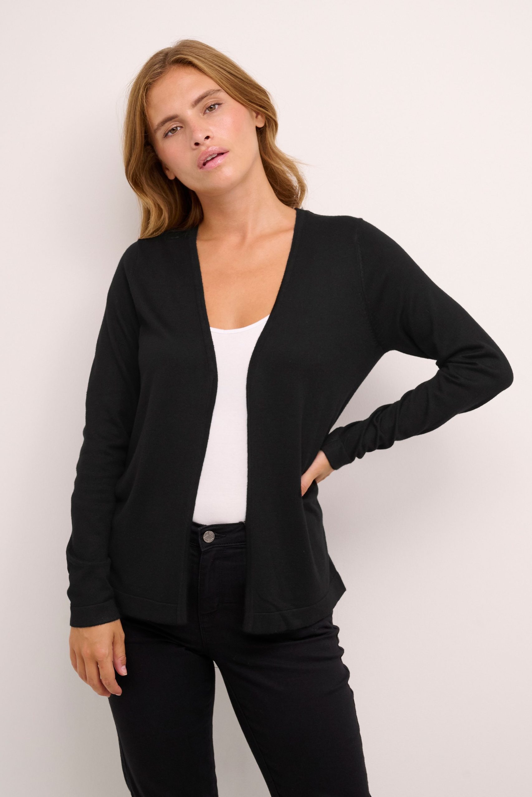 Fenia Long Sleeve Open Front Cardigan Plain