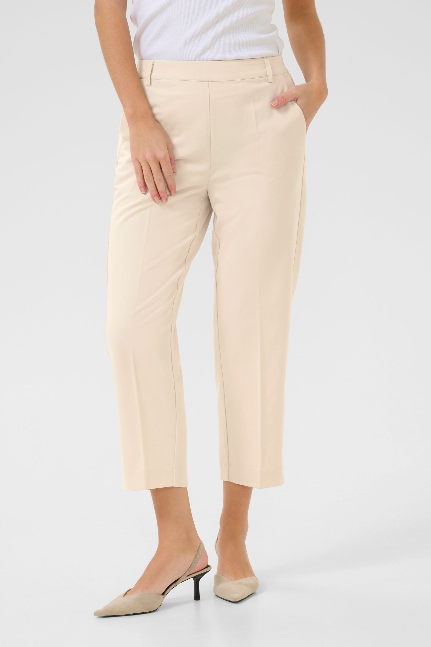 Sakura Cropped Casual Trousers Plain