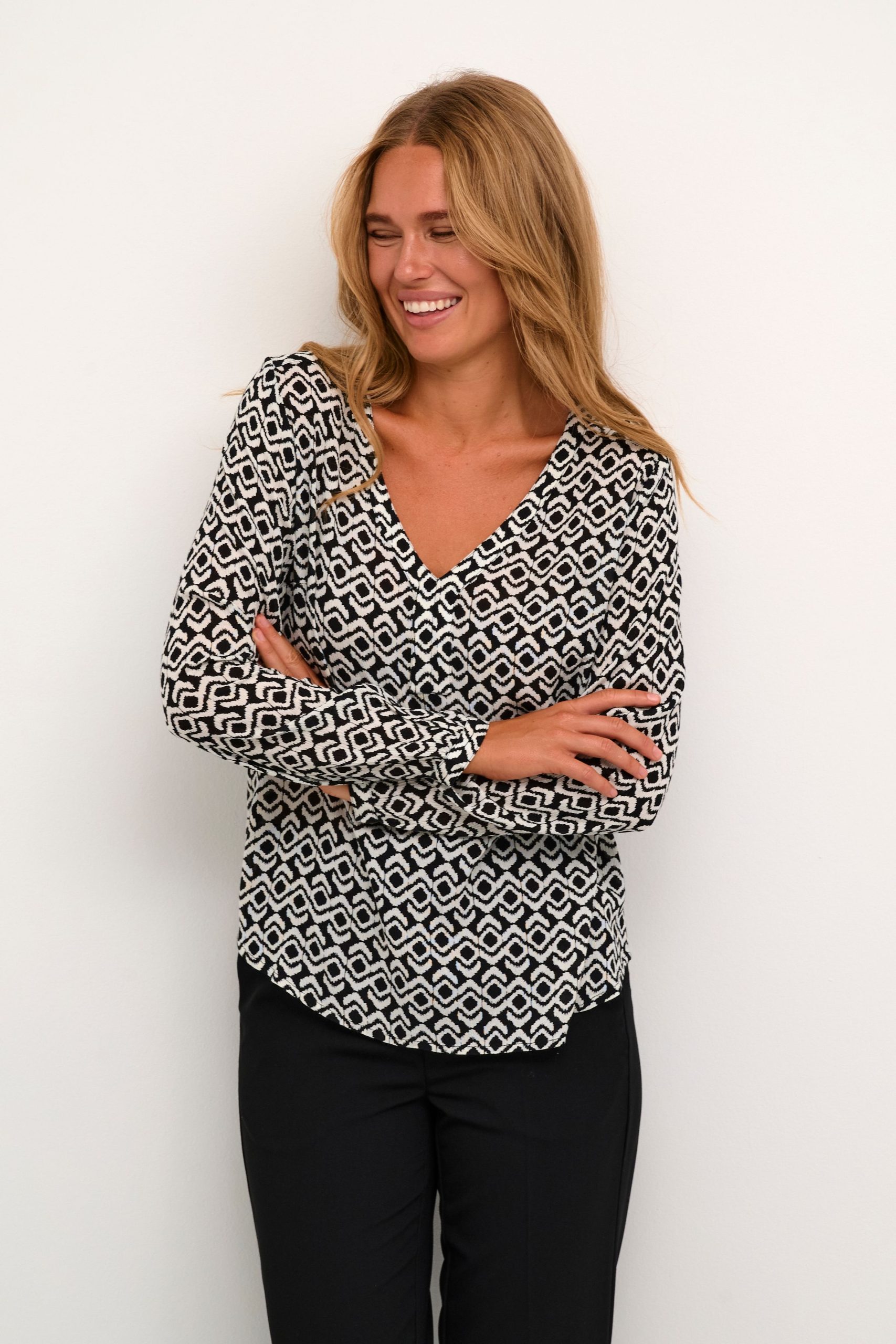 Amber V-Neck Printed Casual Fit Blouse Printed