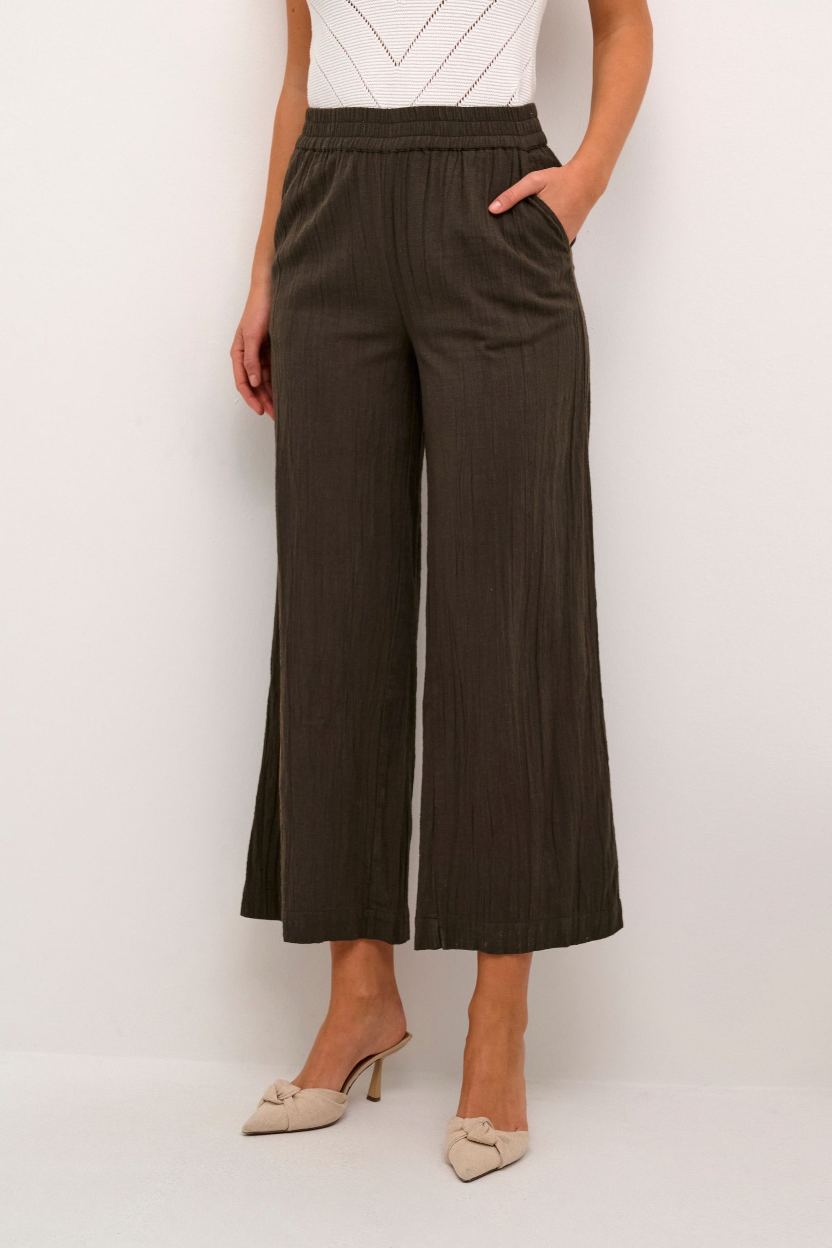 Pauline Wide Leg Elastic Waist Trousers Plain