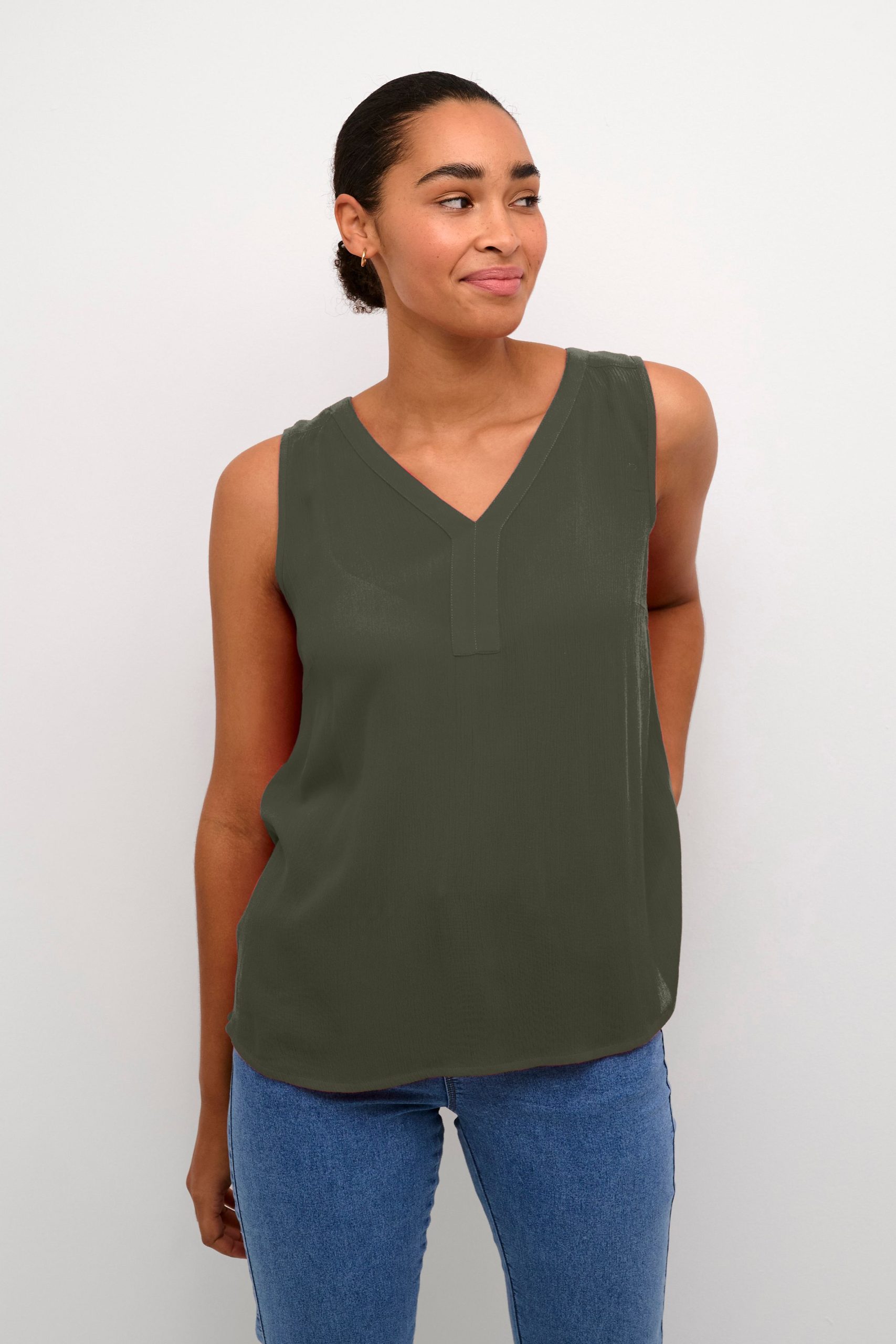Amber Sleeveless V-Neck Top Plain