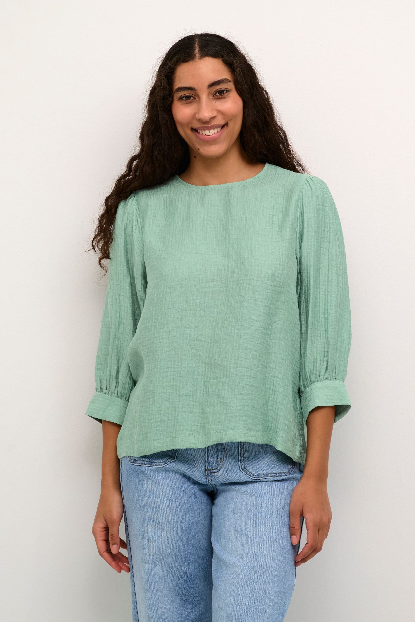 KAjerome 3/4 Sleeve Round Neck Blouse Plain