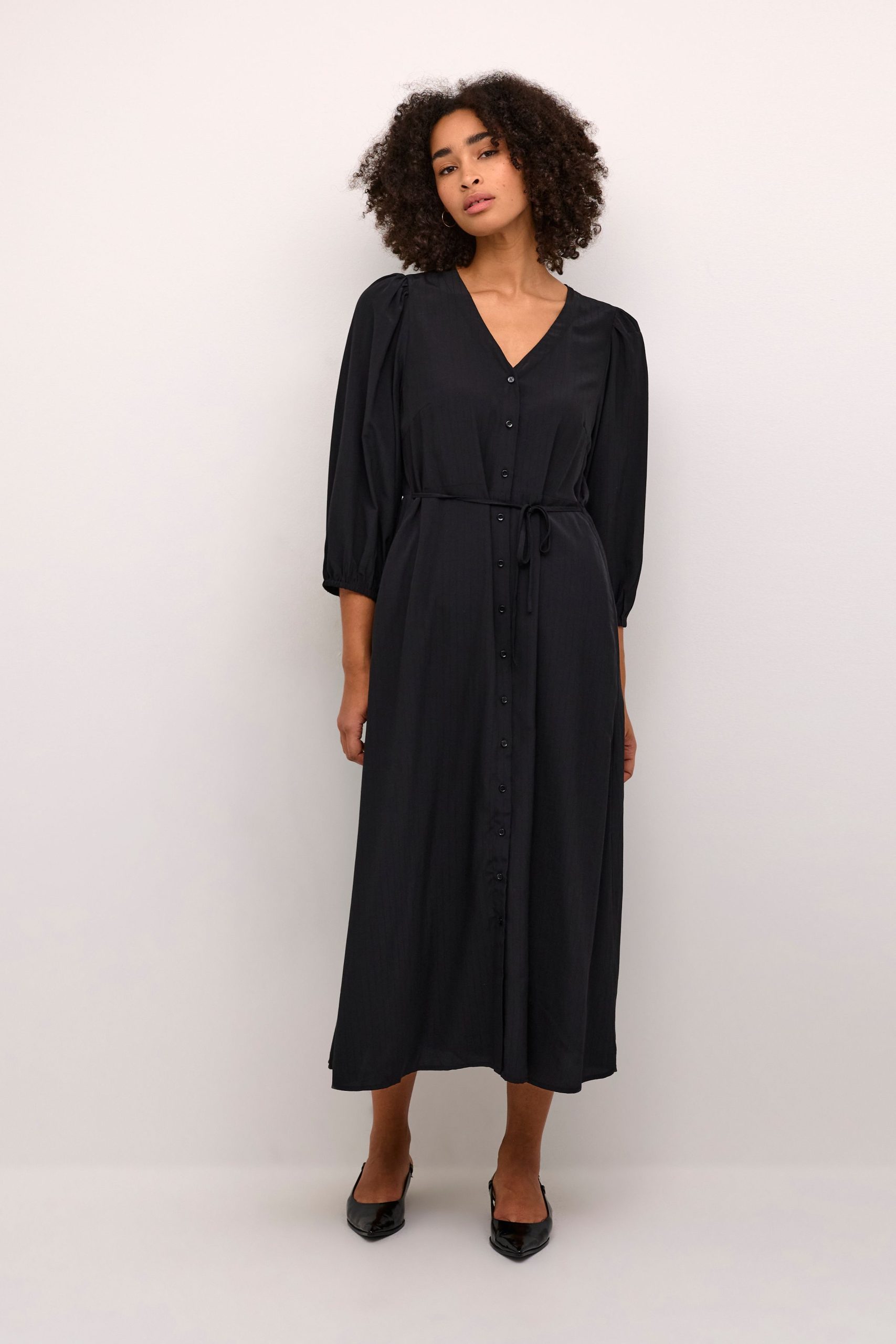 KAdorit Button V-neck Maxi Dress Plain