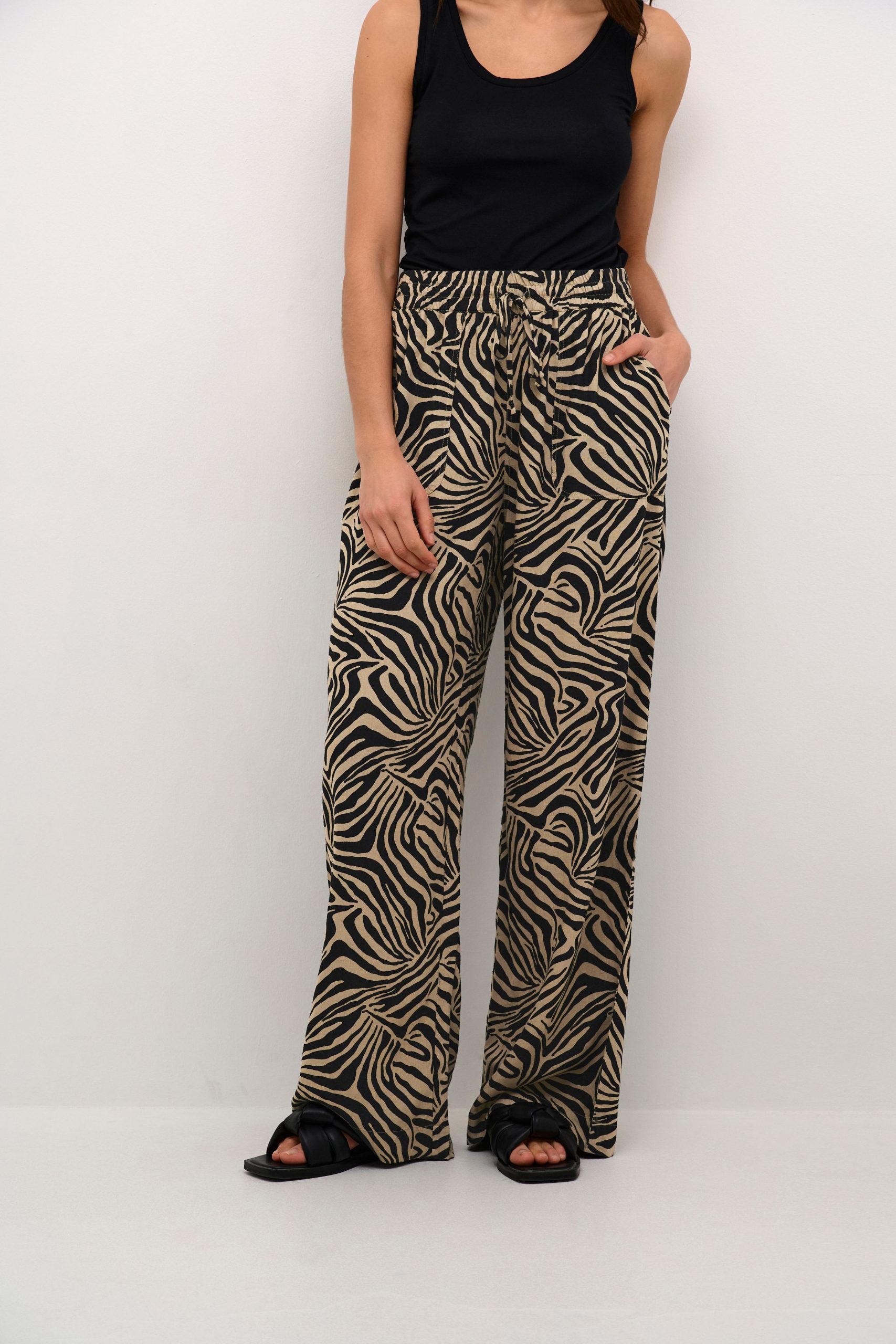 Milia Elastic Waist Wide Leg Trousers Animal Print