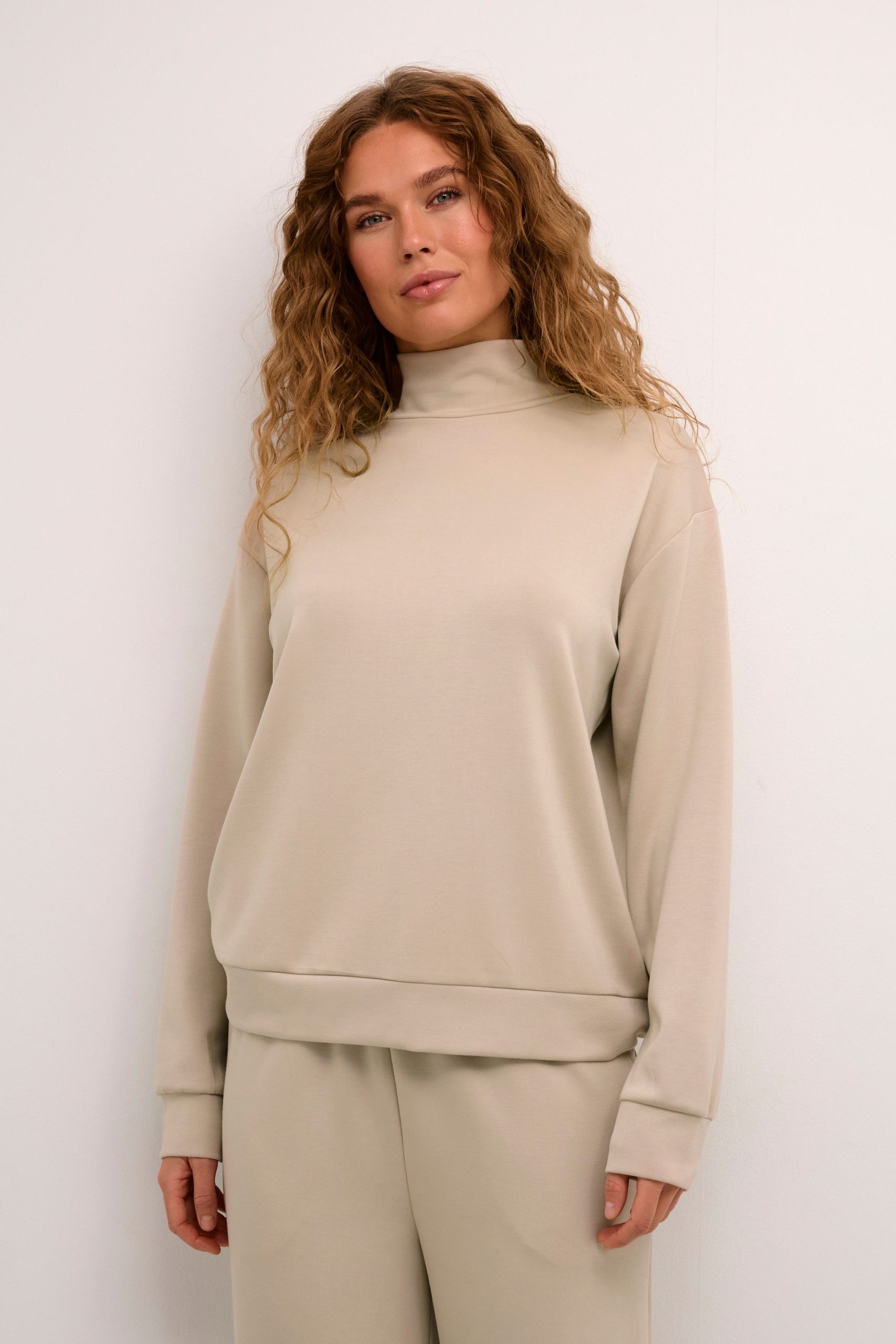 KAannika Sweatshirt Mock Neck Casual Fit Plain