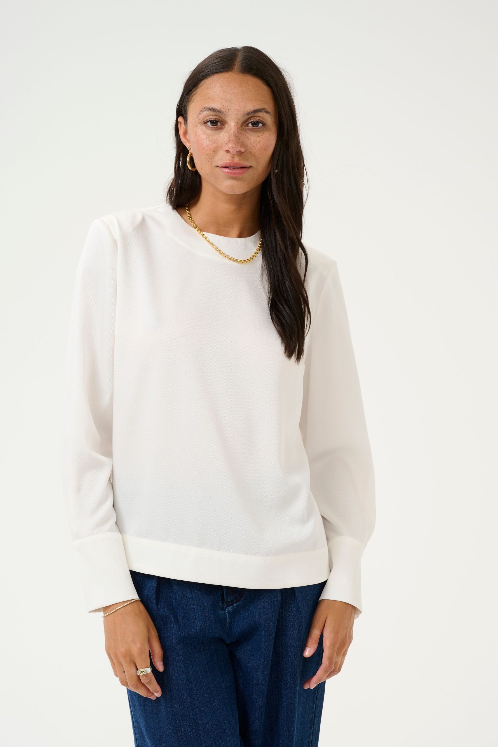 KAbonita Long Sleeve Round Neck Blouse Plain