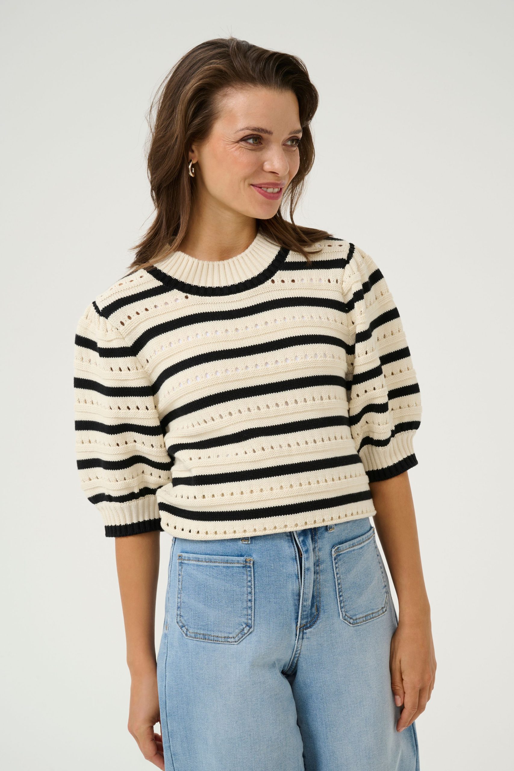 Half Sleeve Knit Pullover  Striped