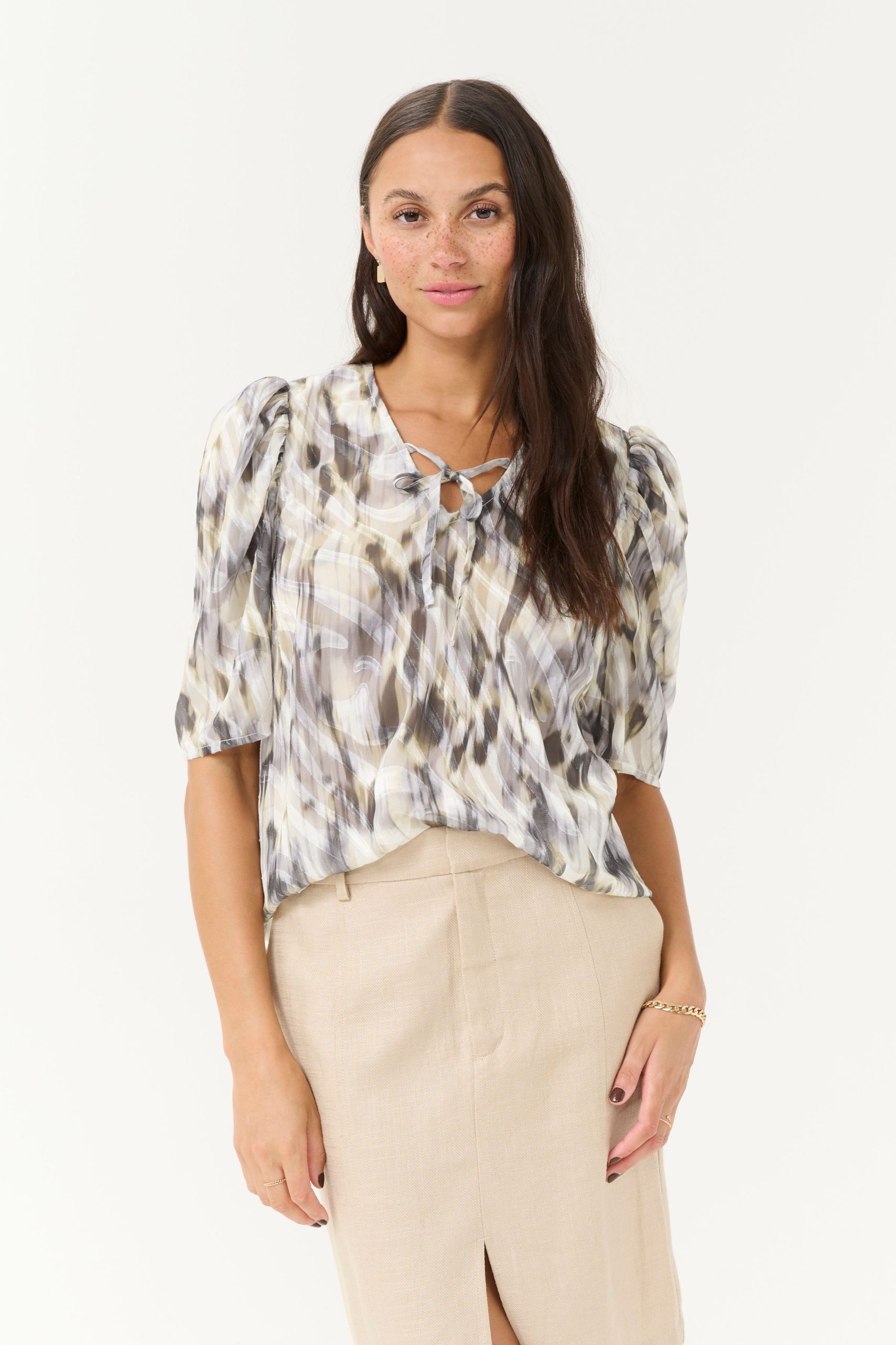 KAvicki Tie Neck Short Sleeve Blouse