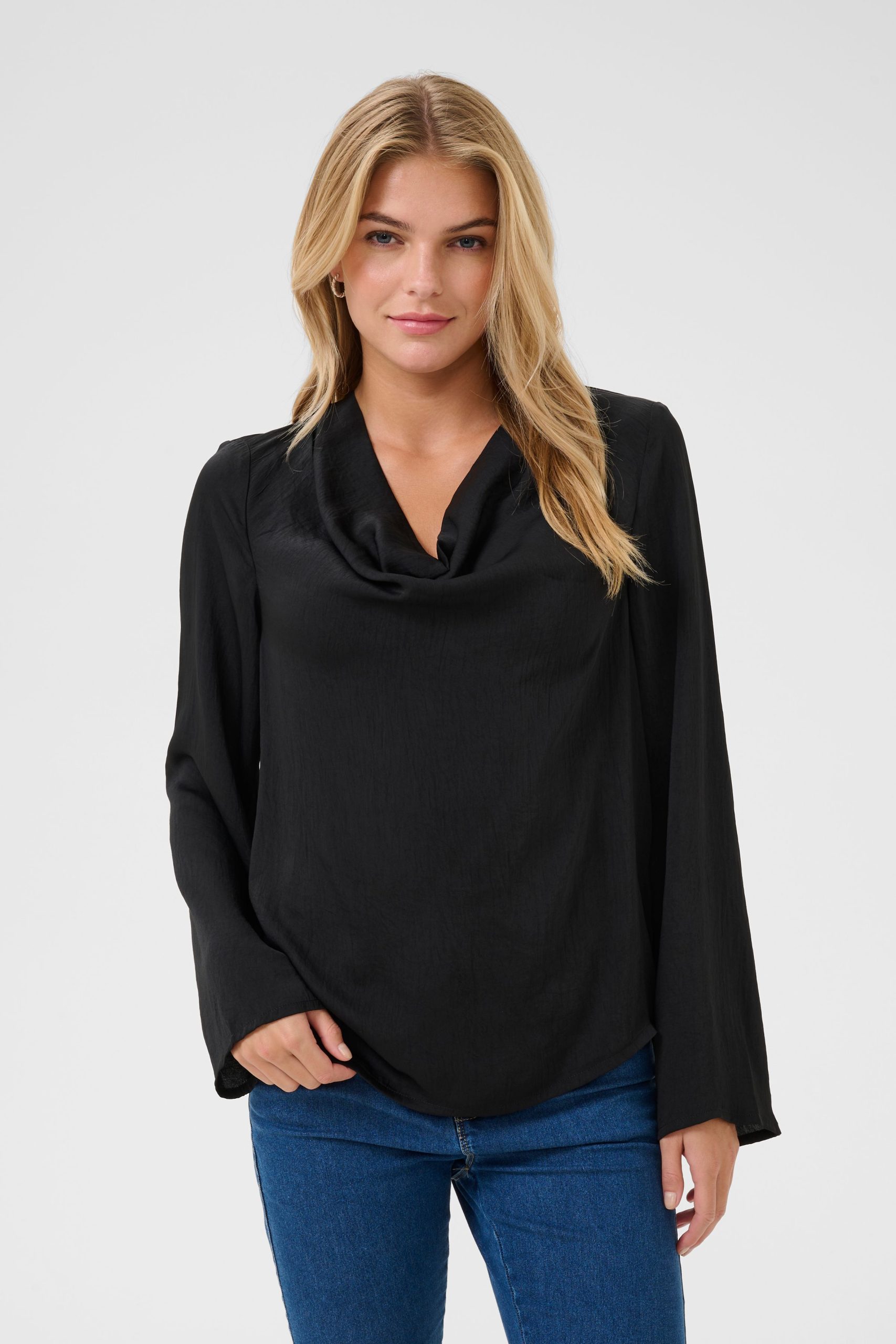 KAariel Cowl Neck Long Sleeve Blouse Plain