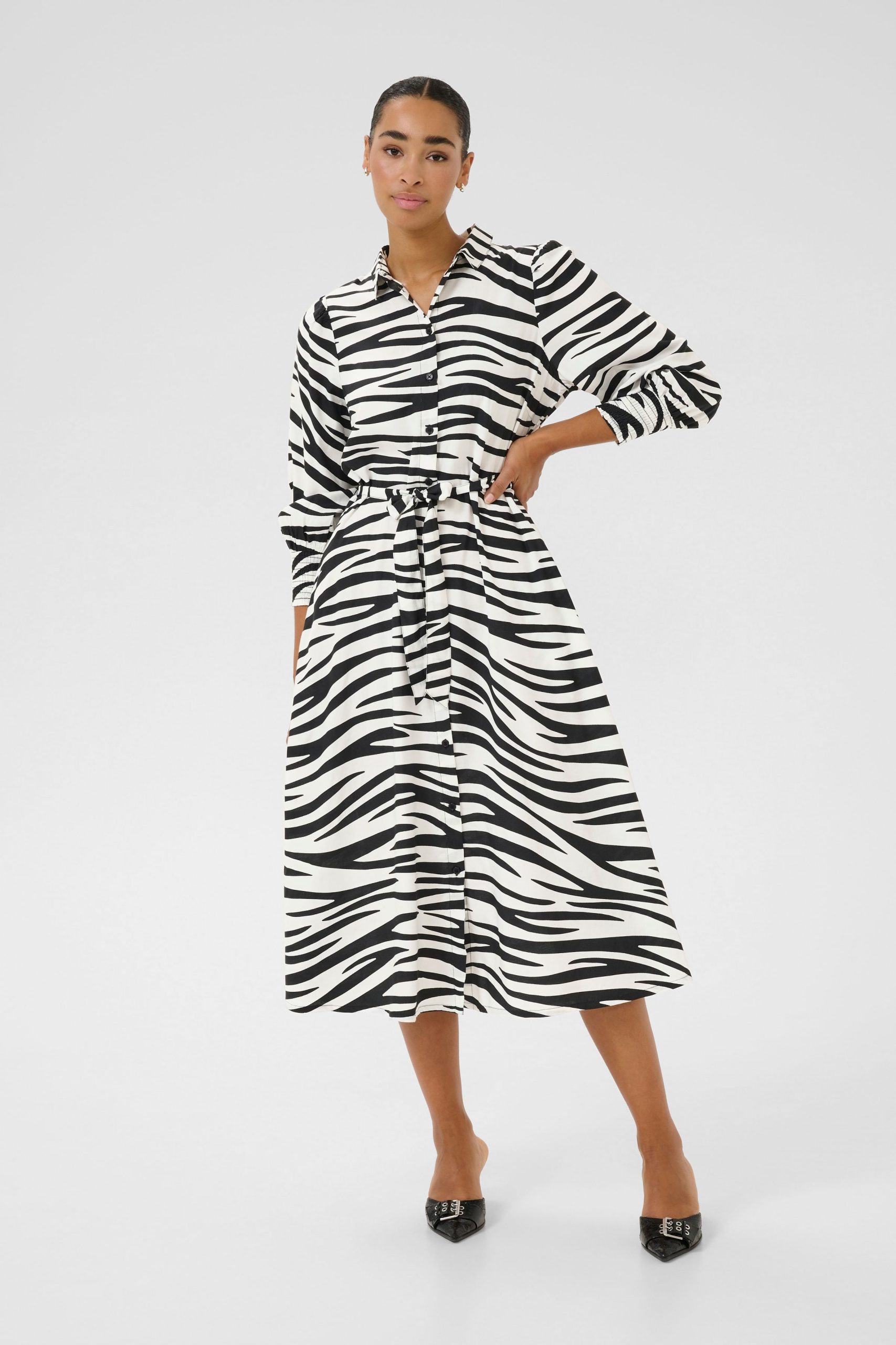 KAemine 3/4 Sleeve Pocket Shirt Dress Animal Print