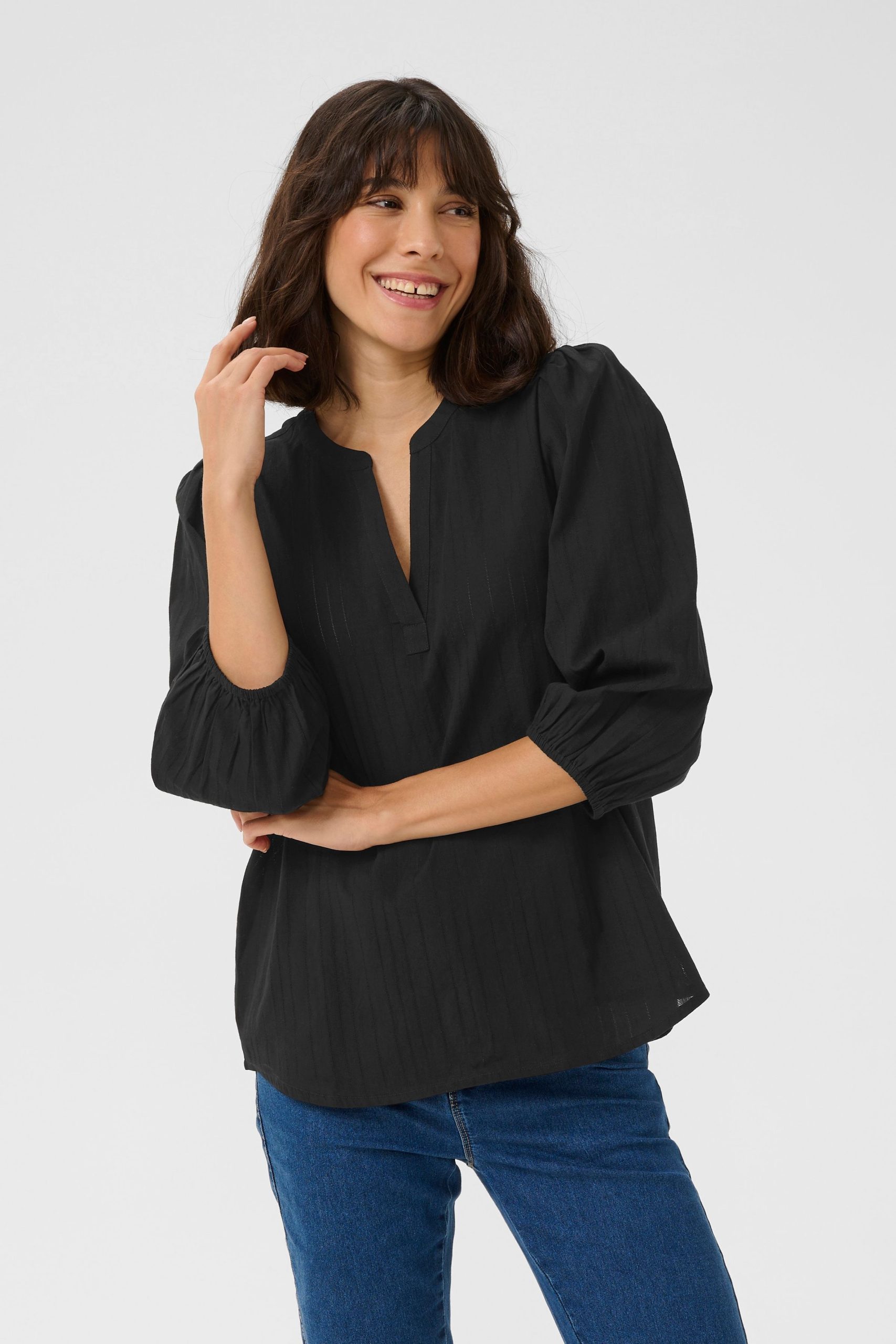 KAjollia Notch Neck 3/4 Sleeves Blouse Plain