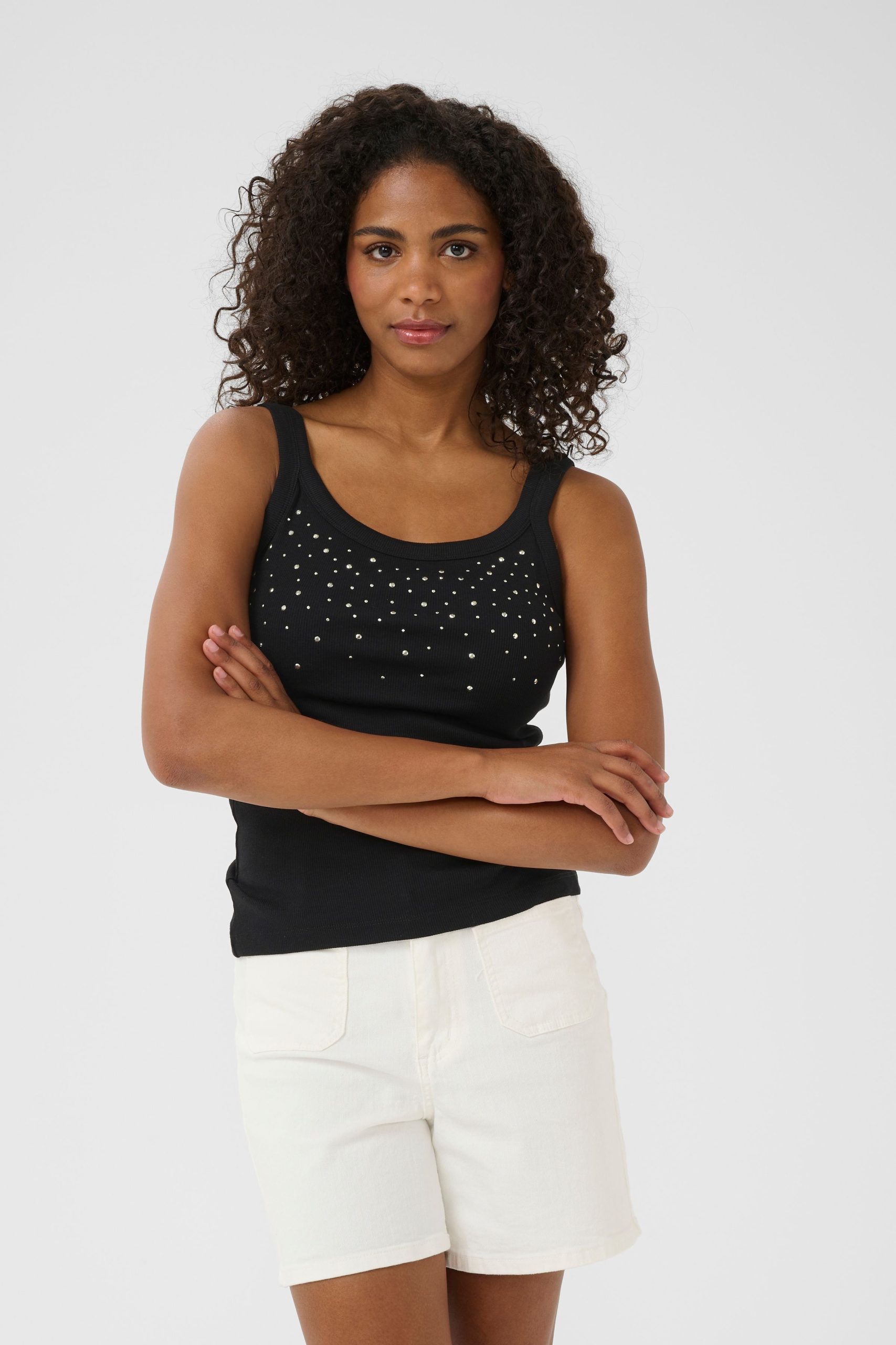 KAcarna Rhinestones Round Neck Vest Plain