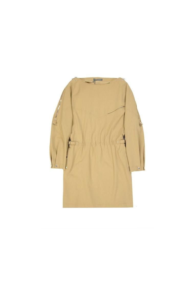 Wool Blend Mini Dress with Zip Detailed Shoulders and Elasticated