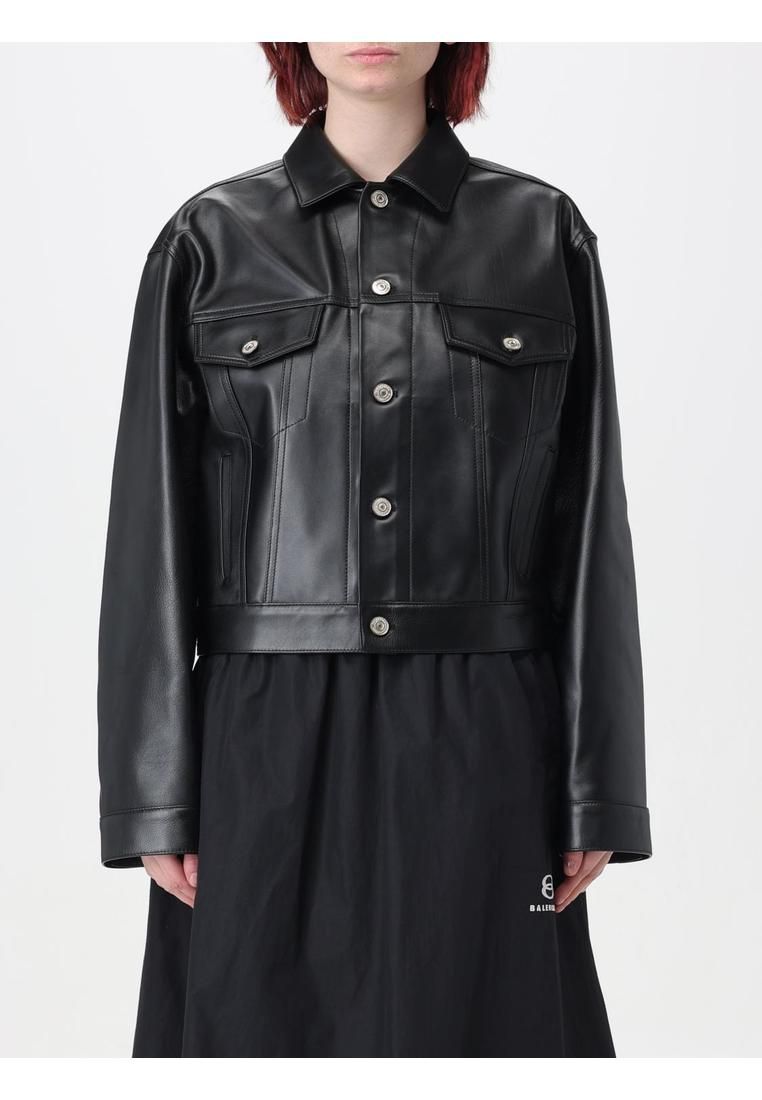 Cropped Leather Denim Jacket- Black