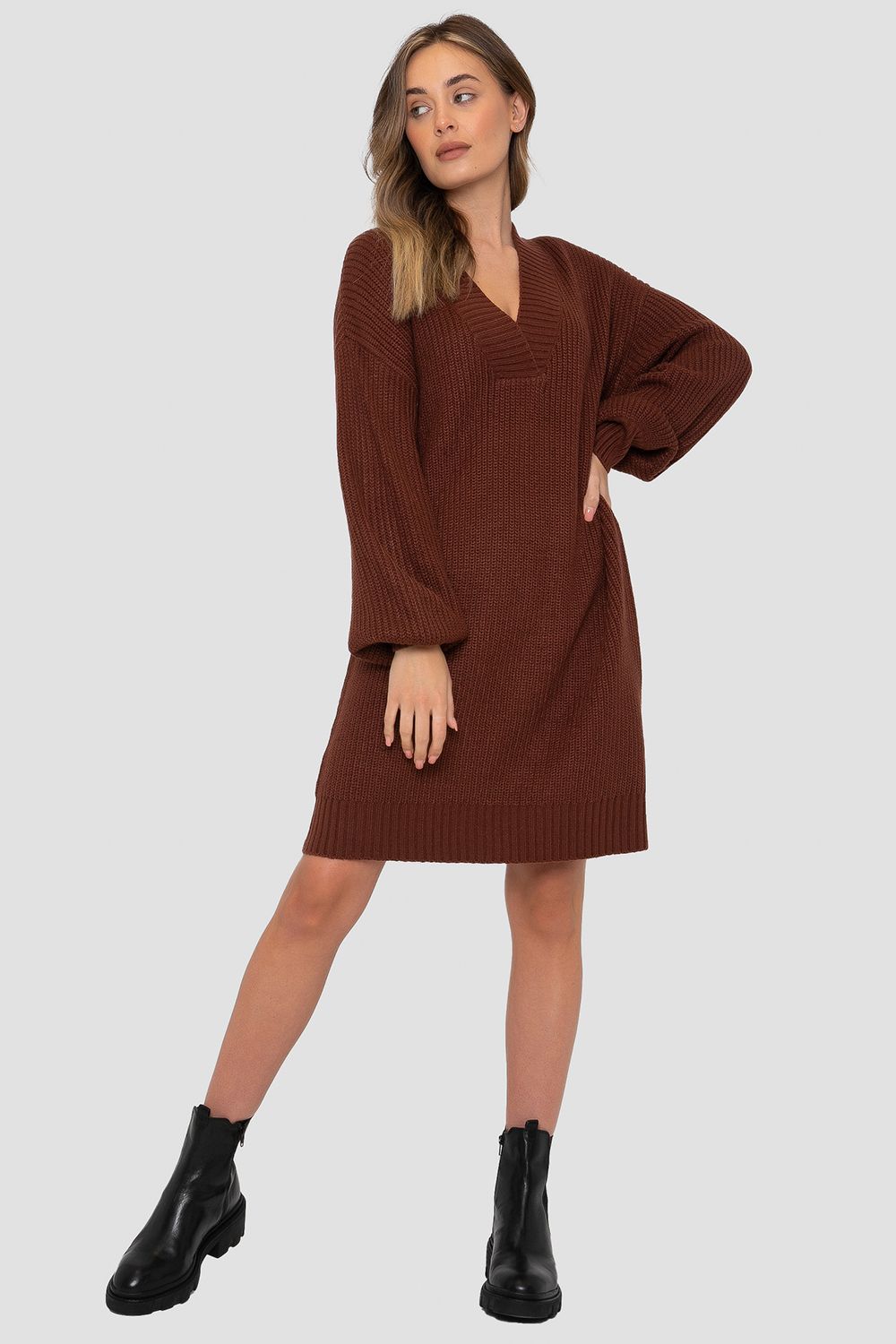 'Adeline' V-Neck Knitted Dress
