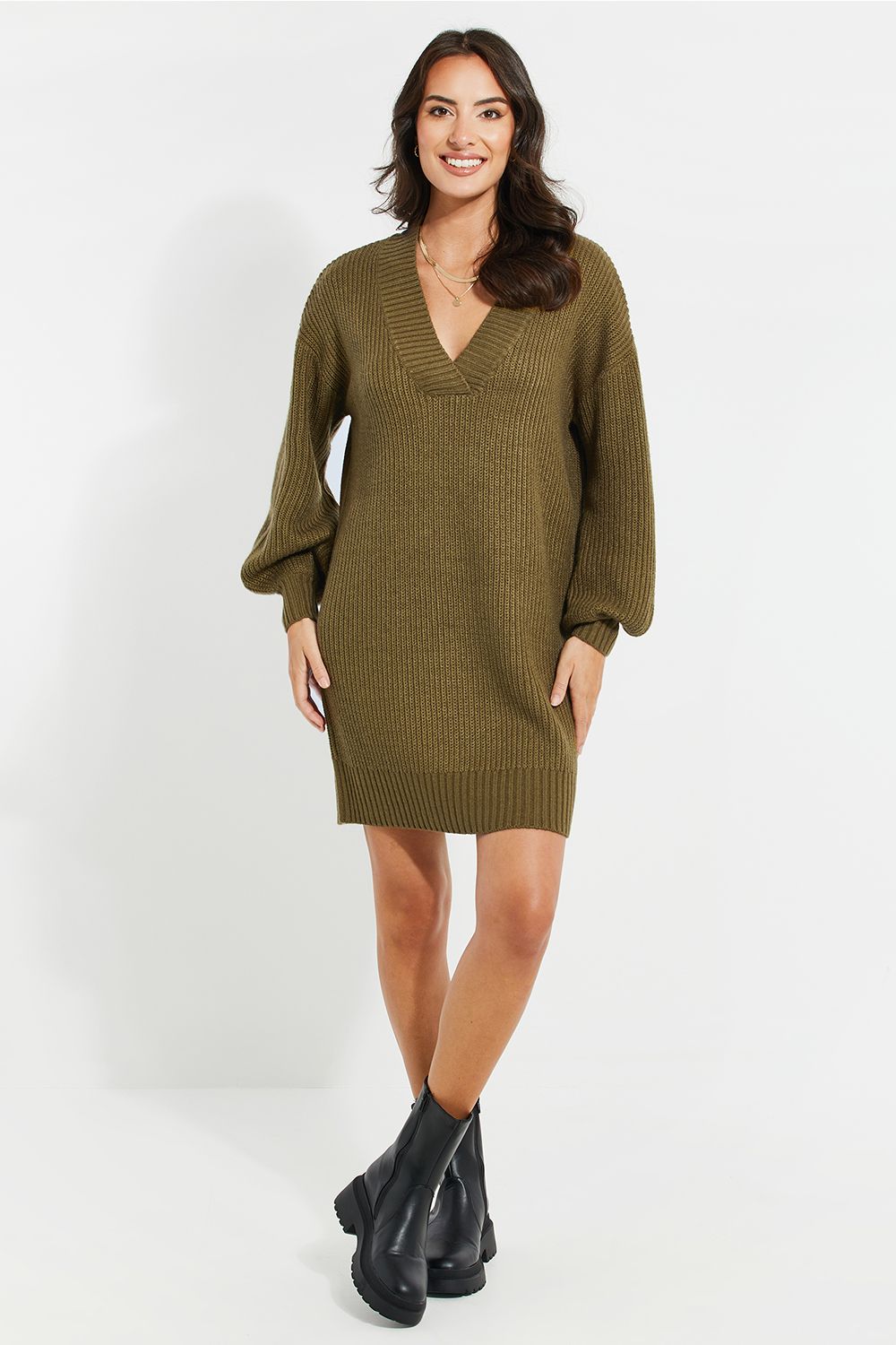 'Adeline' V Neck Knit Dress