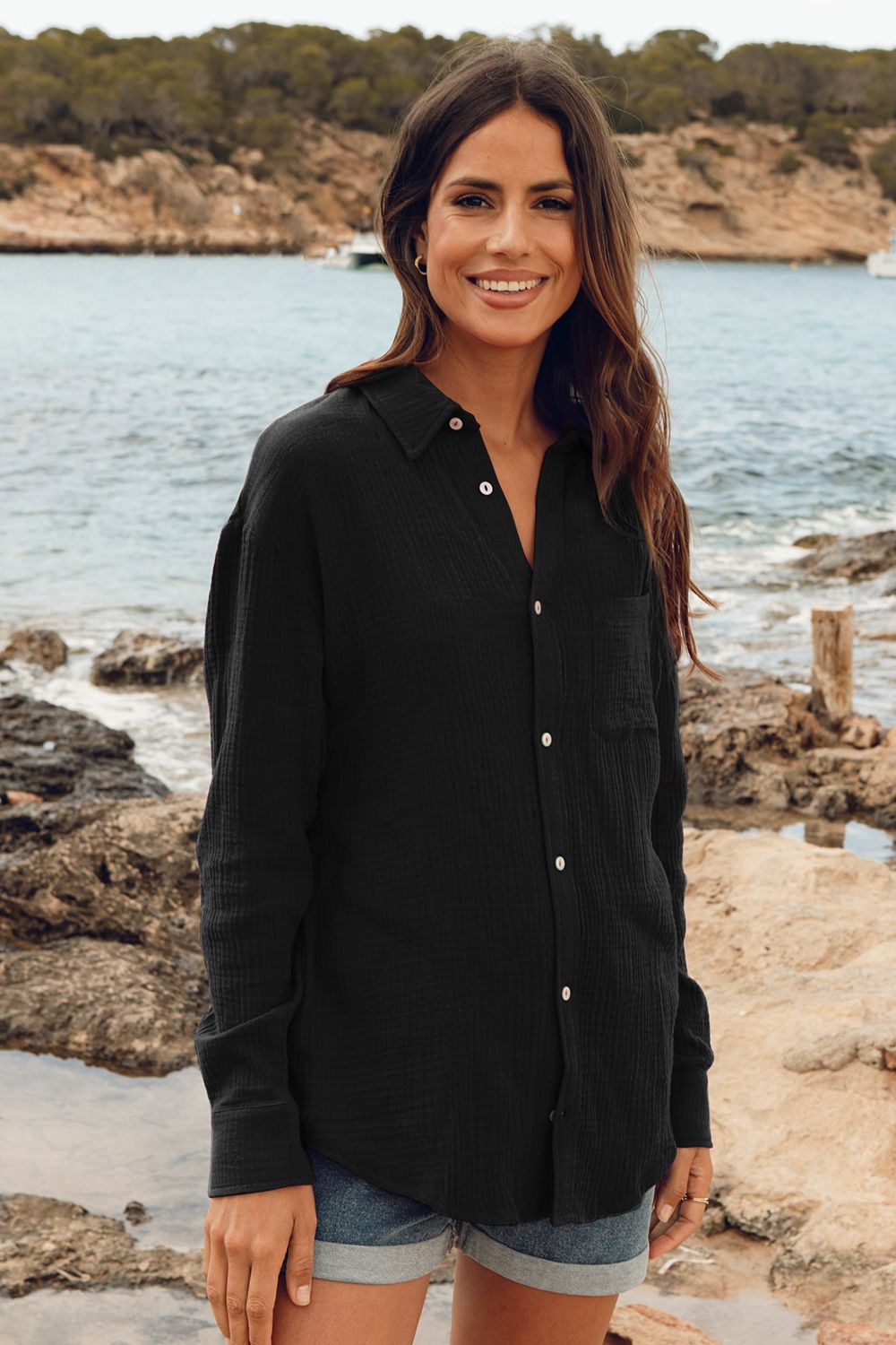 'Roselyn' Cotton Button Down Shirt