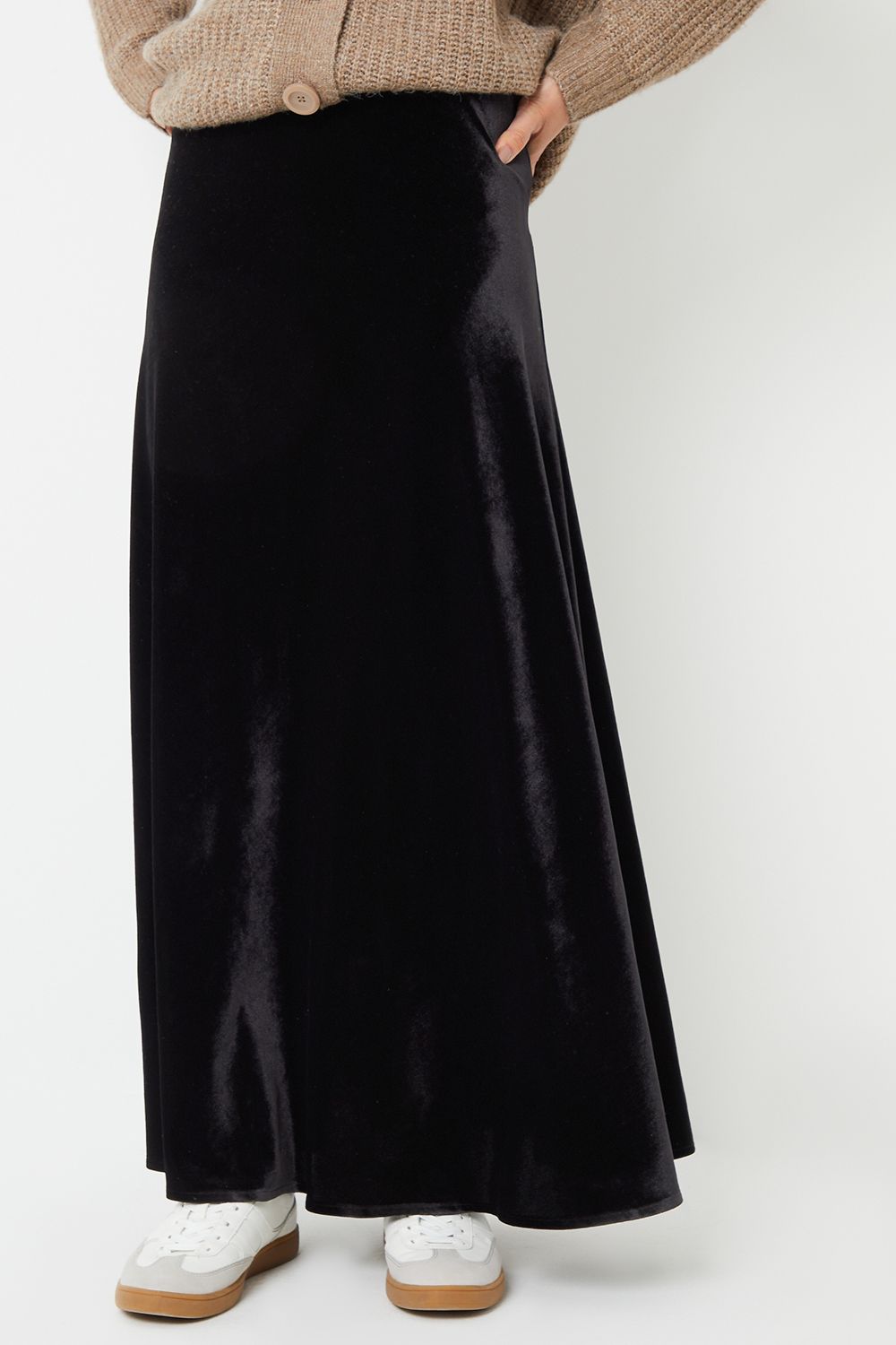 'Fauna' Velvet Flared Pull On Maxi Skirt
