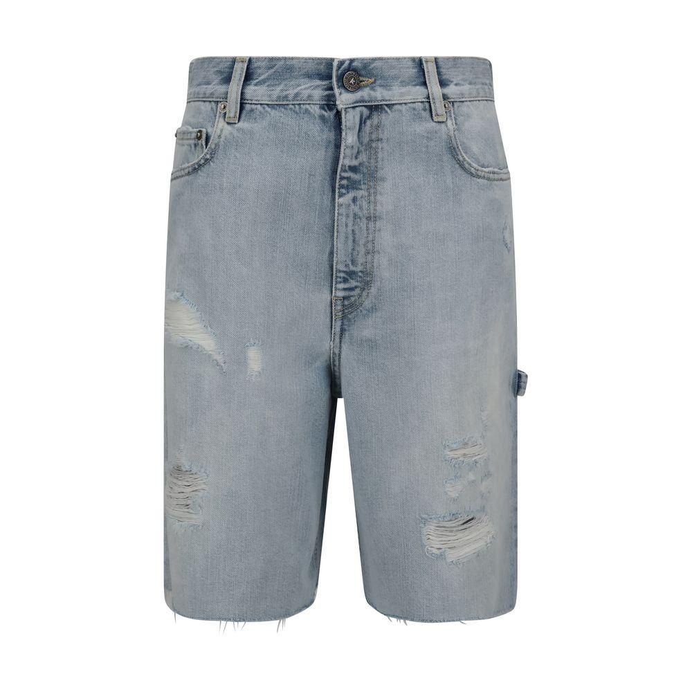 Relaxed Fit Distressed Denim Shorts Wo - Light Blue