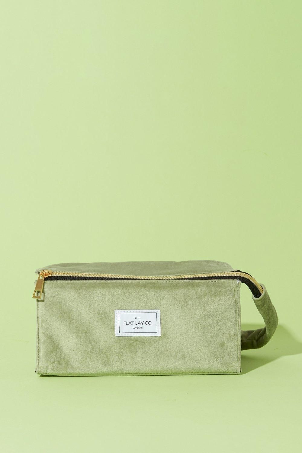 Sage Velvet Open Flat Makeup Box Bag